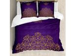 Set Copripiumino Abakuhaus Mandala, Motivo Vintage Con Motivi Artistici Ottomani Orientali, Design Revival Vorticoso, 155 X 220 Cm + 80 X 80 Cm, Viola Giallo