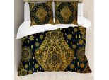 Set Copripiumino Abakuhaus Mandala, Motivo Bohemien Paisley, Tatuaggio All'henné, Design Etnico Tribale Vintage, 155 X 220 Cm + 80 X 80 Cm, Grigio Antracite Senape