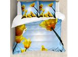 Abakuhaus Copripiumino Giallo E Blu, Motivo Fiori Estivi, Antiacaro, Adatto A Chi Soffre Di Allergie, Con Federe, 200 Cm X 200 Cm - 80 X 80 Cm, Verde, Giallo, Blu