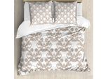 Abakuhaus Copripiumino Color Tortora, Fiori Rococò Color Tortora, Antiacaro, Adatto A Chi Soffre Di Allergie, Con Federe, 155 Cm X 220 Cm - 80 X 80 Cm, Color Tortora E Bianco
