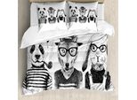 Abakuhaus Copripiumino Per Animali Domestici, Hipster Panda Zigarre Fox, Antiacaro, Adatto A Chi Soffre Di Allergie, Con Federe, 200 Cm X 200 Cm - 80 X 80 Cm, Nero, Grigio, Bianco
