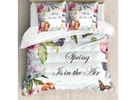Set Copripiumino Abakuhaus Primavera, Fiori Di Giacinto, Conigli, Orchidee, Farfalle, Foglie, Bouquet Botanico, Acquerello, 155 X 220 Cm + 80 X 80 Cm, Multicolore