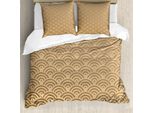 Abakuhaus Set Copripiumino Beige, Onde Orientali, Illustrazione Moderna, Motivi Reali Antichi, Stampa Grafica, 155 X 220 Cm + 80 X 80 Cm, Francese Beige