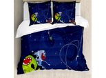 Abakuhaus Copripiumino Raum-Katze, Cartoon Kitten Alien, Antiacaro, Adatto A Chi Soffre Di Allergie, Con Federe, 155 Cm X 220 Cm - 80 X 80 Cm, Verde Marrone Blu Scuro
