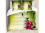 Copripiumino Abakuhaus Spa, Foglie Di Bambù E Pietre, Antiacaro, Adatto A Chi Soffre Di Allergie, Con Federe, 200 Cm X 200 Cm - 80 X 80 Cm, Verde Mela Magenta