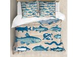 Set Copripiumino Abakuhaus, Stile Grunge, Tema Marittimo E Frutti Di Mare, Motivo Illustrativo, 155 X 220 Cm + 80 X 80 Cm, Beige Multicolore