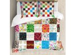 Set Copripiumino Retrò Abakuhaus, Grande Patchwork Con Motivi Tradizionali Classici, Vintage E Festivi, 155 X 220 Cm + 80 X 80 Cm, Multicolore