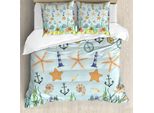 Abakuhaus Copripiumino Nautico, Elementi Dell'oceano, Antiacaro Adatto A Chi Soffre Di Allergie Con Federe, 155 Cm X 220 Cm - 80 X 80 Cm, Multicolore