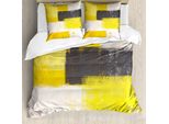 Abakuhaus Set Copripiumino Astratto Per Letti Matrimoniali, Moderno Effetto Pennellata Grunge, Antiacaro, Adatto A Chi Soffre Di Allergie, Con Federe, Grigio Antracite, Giallo Chiaro, Bianco
