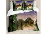 Abakuhaus Copripiumino Jurassic, Dinosauri Nella Giungla, Antiacaro, Adatto A Chi Soffre Di Allergie, Con Federe, 200 Cm X 200 Cm - 80 X 80 Cm, Verde Blu Pesca