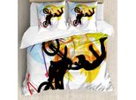 Abakuhaus Set Copripiumino Per Sport Estremi, Tema Motocross Con Cavaliere Su Sfondo Colorato E Composizione Multicolore, 155 X 220 Cm + 80 X 80 Cm, Multicolore