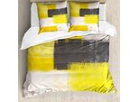Abakuhaus Set Copripiumino Grigio E Giallo, Arte Moderna Stile Grunge Astratto Pennellate Pittura, 200 X 200 Cm + 80 X 80 Cm, Grigio Giallo