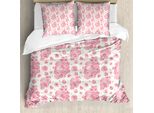 Abakuhaus Copripiumino Corallo, Peonie E Rose Inglesi, Antiacaro E Anallergico, Con Federe, 200 Cm X 200 Cm - 80 X 80 Cm, Corallo Scuro Rosa Pallido