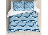 Abakuhaus Copripiumino Con Motivi Marini, Balena Cartoon, Antiacaro, Adatto A Chi Soffre Di Allergie, Con Federe, 155 Cm X 220 Cm - 80 X 80 Cm, Blu E Bianco