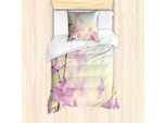 Set Copripiumino Abakuhaus, Larkspur Petals Con Sfondo Bokeh Immagine Bouquet Botanico Stagionale Estivo, 135 X 200 Cm + 80 X 80 Cm, Verde Chiaro Rosa Baby
