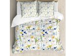 Set Copripiumino Abakuhaus Blume, Fiori Selvatici Papaveri E Margherite Natura Rurale Prati Rustici, 200 X 200 Cm + 80 X 80 Cm, Verde Pallido Giallo Blu
