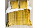 Set Copripiumino In Bambù Abakuhaus, Foglie Di Stelo, Immagine Orientale Naturale In Legno, Tema Zen Asiatico Naturale E Selvaggio, 200 X 200 Cm + 80 X 80 Cm, Giallo
