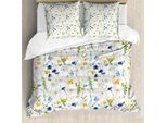 Abakuhaus Copripiumino Blume, Papaveri E Margherite Rural, Antiacaro E Anallergico, Con Federe, 155 Cm X 220 Cm - 80 X 80 Cm, Verde Pallido, Giallo, Blu
