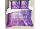 Abakuhaus Set Copripiumino Paesaggio, Cielo Magico E Drammatico Con Sole E Nuvole Pesanti, Immagine Sun Rays, 155 X 220 Cm + 80 X 80 Cm, Viola E Bianco