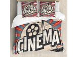 Abakuhaus Set Copripiumino Vintage, Stampa Con Tema Cinema Retrò, Texture Carta Vintage, Immagini Di Star Di Hollywood, 200 X 200 Cm + 80 X 80 Cm, Marrone, Ecru, Grigio