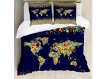 Abakuhaus Set Copripiumino Fernweh, Mosaici Fernweh Colori Vivaci Poligonali Poligonali, 155 X 220 Cm + 80 X 80 Cm, Blu Scuro Giallo Blu