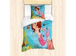Abakuhaus Set Copripiumino Subacqueo, Sirena Fatata, Il Mondo Sottomarino Sorride, Tema Sorridente E Simpatico, 135 X 200 Cm + 80 X 80 Cm, Multicolore