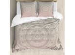 Set Copripiumino Abakuhaus Mandala, Disegno Floreale Mandala Con Motivi Etnici Indiani E Popolari Del Sud-Est Asiatico, 200 X 200 Cm + 80 X 80 Cm, Rosa Pallido, Bianco, Beige