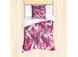 Set Copripiumino Abakuhaus Camo, Grazioso Motivo Rosa Dal Design Femminile E Vivace, 135 X 200 Cm + 80 X 80 Cm, Magenta Rosa Grigio