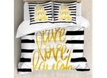 Abakuhaus Vivi, Ridi, Ama Copripiumino, Testo Stripes, Antiacaro, Adatto A Chi Soffre Di Allergie, Con Federe, 155 Cm X 220 Cm - 80 X 80 Cm, Nero Bianco Terra Giallo