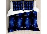 Abakuhaus Set Copripiumino Costellazione, Set Segni Zodiacali Simboli E Nomi Gruppo Di Stelle Cluster Esoterismo, 200 X 200 Cm + 80 X 80 Cm, Blu Scuro Blu Bianco