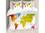Abakuhaus Carta Copripiumino, Continenti Mondo Acquerello, Antiacaro Adatto A Chi Soffre Di Allergie Con Federe, 155 Cm X 220 Cm - 80 X 80 Cm, Multicolore