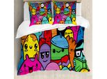 Abakuhaus Copripiuma Indie, Mostri Colorati Doodle, Antiacaro, Adatto A Chi Soffre Di Allergie, Con Federe, 200 Cm X 200 Cm - 80 X 80 Cm, Multicolore