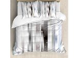 Abakuhaus Set Copripiumino Astratto Per Letti Matrimoniali, Motivo A Righe Moderno, Antiacaro, Adatto A Chi Soffre Di Allergie, Con Federe, Bianco Antracite Grigio Azzurro