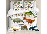 Set Copripiumino Abakuhaus Con Dinosauri, Vari Animali Preistorici Del Giurassico, Collezione Cartoon Mammiferi, 155 X 220 Cm + 80 X 80 Cm, Multicolore