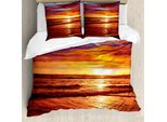 Set Copripiumino Abakuhaus Hawaiano, Immagine Spettacolare Del Tramonto Sulla Spiaggia Con Stampa Sun Rays View, 155 X 220 Cm + 80 X 80 Cm, Giallo Arancione