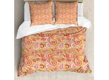 Abakuhaus Set Copripiumino Arancione, Elementi Di Design Asiatico, Motivo Floreale Tradizionale Paisley, Motivo Etnico A Foglie, 200 X 200 Cm + 80 X 80 Cm, Multicolore