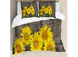 Abakuhaus Copripiumino Girasole, Helianthus Girasoli, Antiacaro, Adatto A Chi Soffre Di Allergie, Con Federe, 155 Cm X 220 Cm - 80 X 80 Cm, Marrone, Giallo, Verde