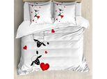 Abakuhaus Copripiumino Per Animali Domestici, Cuori Innamorati, Antiacaro, Adatto A Chi Soffre Di Allergie, Con Federe, 200 Cm X 200 Cm - 80 X 80 Cm, Rosso, Bianco, Nero