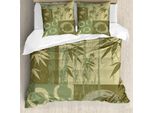 Set Copripiumino In Bambù Abakuhaus, Cerchio Zen E Silhouette Di Bambù Su Stampa Artistica Patchwork Orientale Vintage Color, 155 X 220 Cm + 80 X 80 Cm, Verde