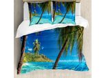 Abakuhaus Copripiumino Ocean, Palme, Mare, Spiaggia, Antiacaro, Adatto A Chi Soffre Di Allergie, Con Federe, 200 Cm X 200 Cm - 80 X 80 Cm, Blu Turchese
