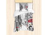 Set Copripiumino Abakuhaus Paris, Vecchia Strada Pedonale Francese Con Alberi E Silhouette Urbana, 135 X 200 Cm + 80 X 80 Cm, Multicolore