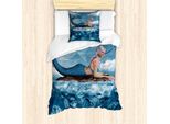 Abakuhaus Set Copripiumino Sirena, Stampa Artistica Sirena Ragazza Su Una Roccia Nel Mare, 135 X 200 Cm + 80 X 80 Cm, Blu Navy Bianco
