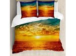 Set Copripiumino Abakuhaus Ocean, Tramonto Tra Le Nuvole, Mare Esotico Con Raggi Di Sole, Stampa Con Vista Serale, 200 X 200 Cm + 80 X 80 Cm, Multicolore