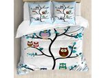 Abakuhaus Set Copripiumino Gufo, Famiglia Di Gufi Appollaiata Su Un Albero Love Grace Animali Notturni Con Stampa Naturale, 155 X 220 Cm + 80 X 80 Cm, Multicolore