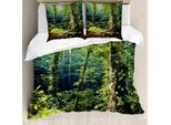 Set Copripiumino Abakuhaus Rainforest, Mattina Bosco Selvaggio Edera Albero Tranquillità Nella Natura Rainforest Giungla Motivo Fotografico, 200 X 200 Cm + 80 X 80 Cm, Verde Marrone
