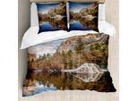 Set Copripiumino Abakuhaus Yosemite, Immagine Con Riflessi Del Lago E Delle Montagne Sull'acqua Al Tramonto, 155 X 220 Cm + 80 X 80 Cm, Marrone
