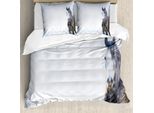 Set Copripiumino Abakuhaus, Cavallo Grigio Su Paesaggio Invernale Con Nevicate In Natura, 155 X 220 Cm + 80 X 80 Cm, Bianco Marrone