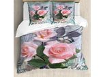 Abakuhaus Pearls Copripiumino, Vintage Rose Romanze, Antiacaro, Adatto A Chi Soffre Di Allergie, Con Federe, 155 Cm X 220 Cm - 80 X 80 Cm, Rosa-Grigio
