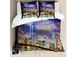 Abakuhaus Copripiumino Paesaggio, Skyline Di Manhattan Usa, Antiacaro, Adatto A Chi Soffre Di Allergie, Con Federe, 200 Cm X 200 Cm - 80 X 80 Cm, Viola Verde