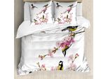 Abakuhaus Copripiumino Con Uccelli, Fiori E Colibrì, Antiacaro, Adatto A Chi Soffre Di Allergie, Con Federe, 155 Cm X 220 Cm - 80 X 80 Cm, Multicolore